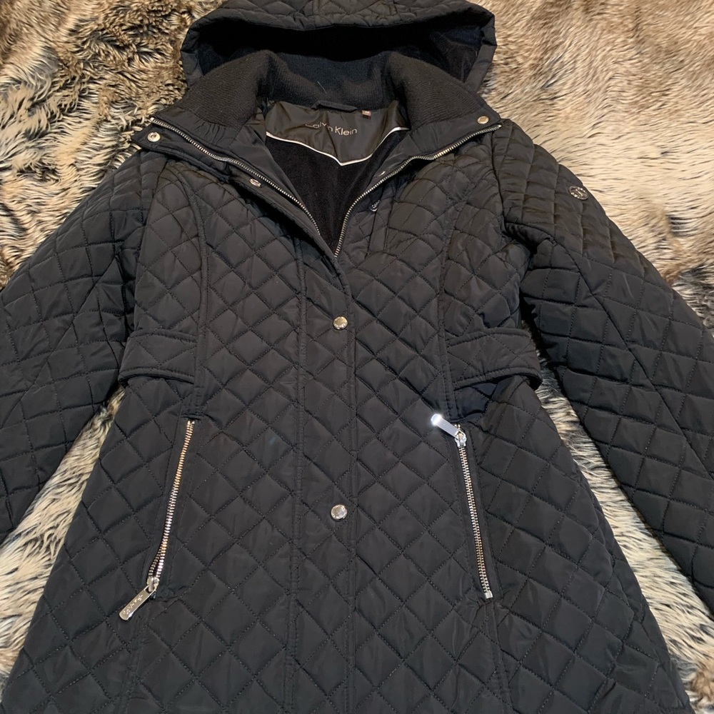 Calvin Klein Diamond Quilted Hooded Jacket Size XS